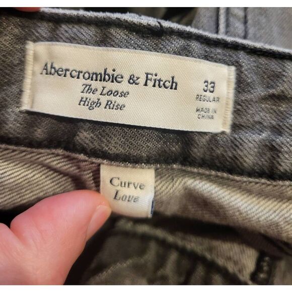 Abercrombie & Fitch Jeans Women's 33 Grey High Rise Curve Love Loose Studded - Picture 5 of 5